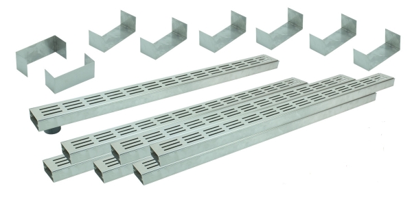 Entwässerungsrinnen Edelstahl superflach Rost Längsschlitzdesign SET Typ 7, System 35/80